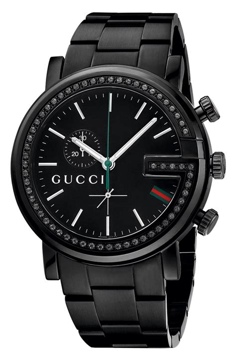 black gucci watch with diamonds.